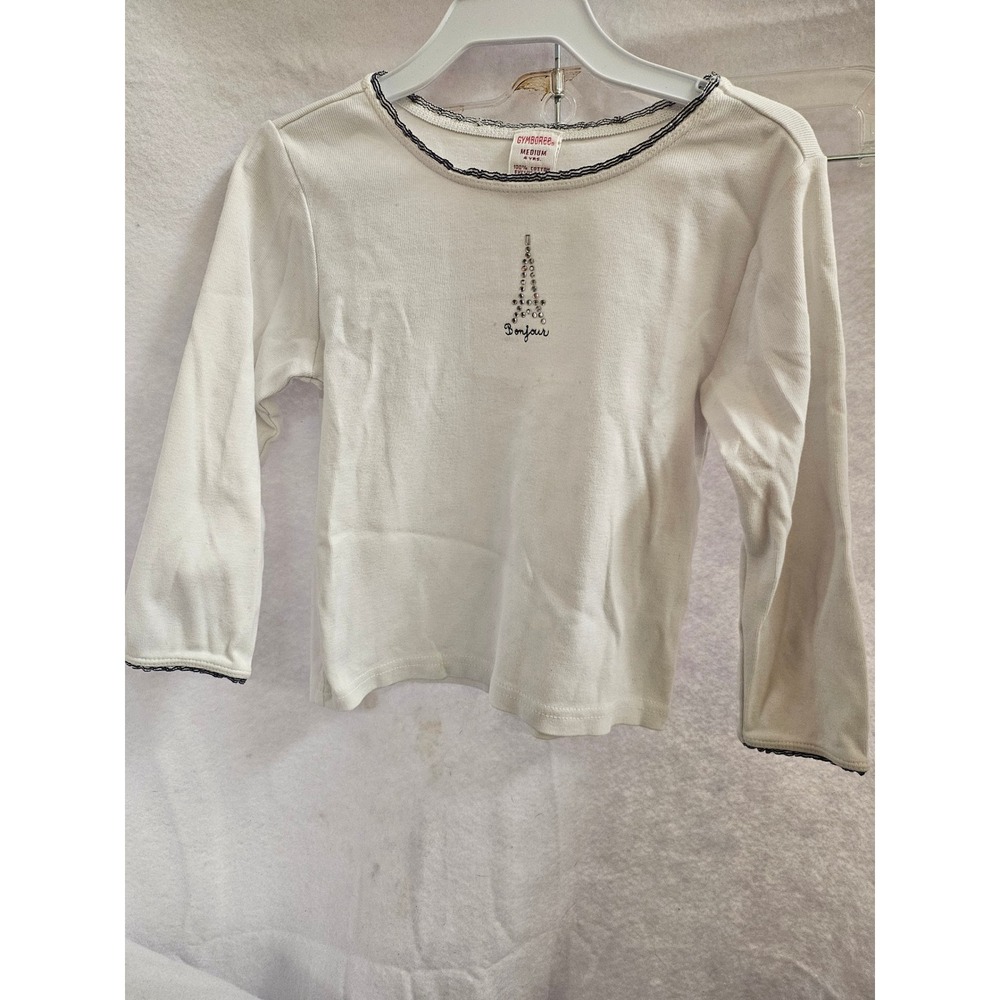 Vintage Gymboree Girls Eiffel Tower Bonjour Rhinestone Top Cream Size M 4-5Y